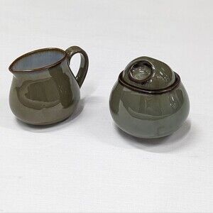 Vintage Sango Avocado Green‎ Ceramic Coffee Sugar and Cream Dish Set